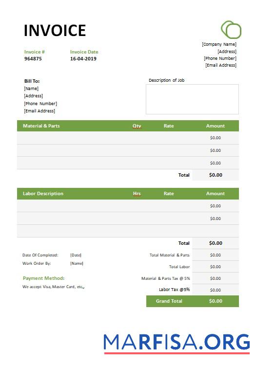 Blank Garage Invoice Template